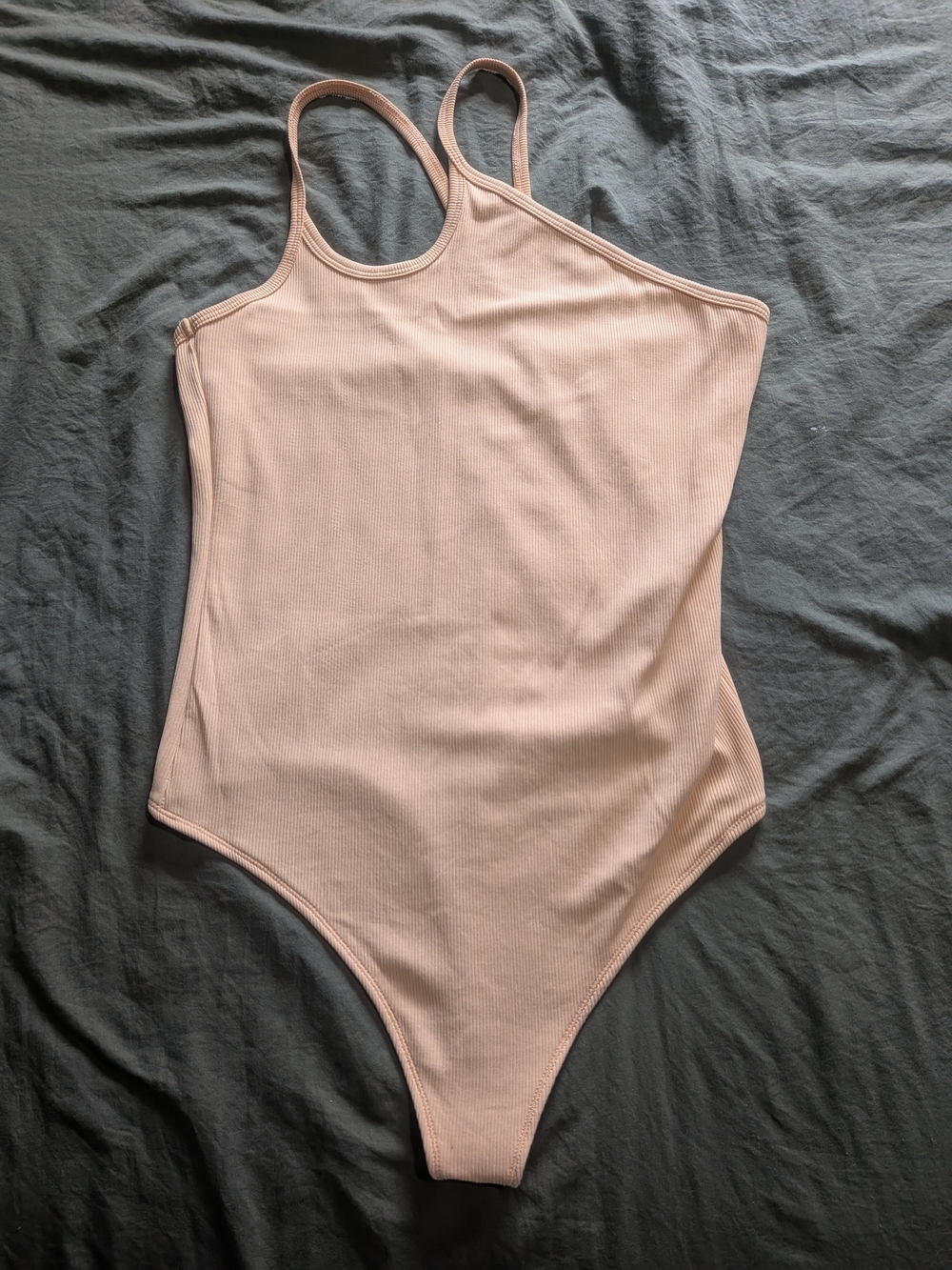 Abercrombie & Fitch Womans Sz M Bodysuit Asymmetrical Soft Knit A&F Nude/Beige
